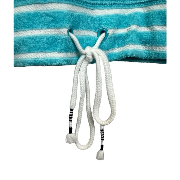 T by Talbots Terry Top  Women's Size LP  Turquoise Stripe Drawstring 3/4 Sleeve - Picture 3 of 7